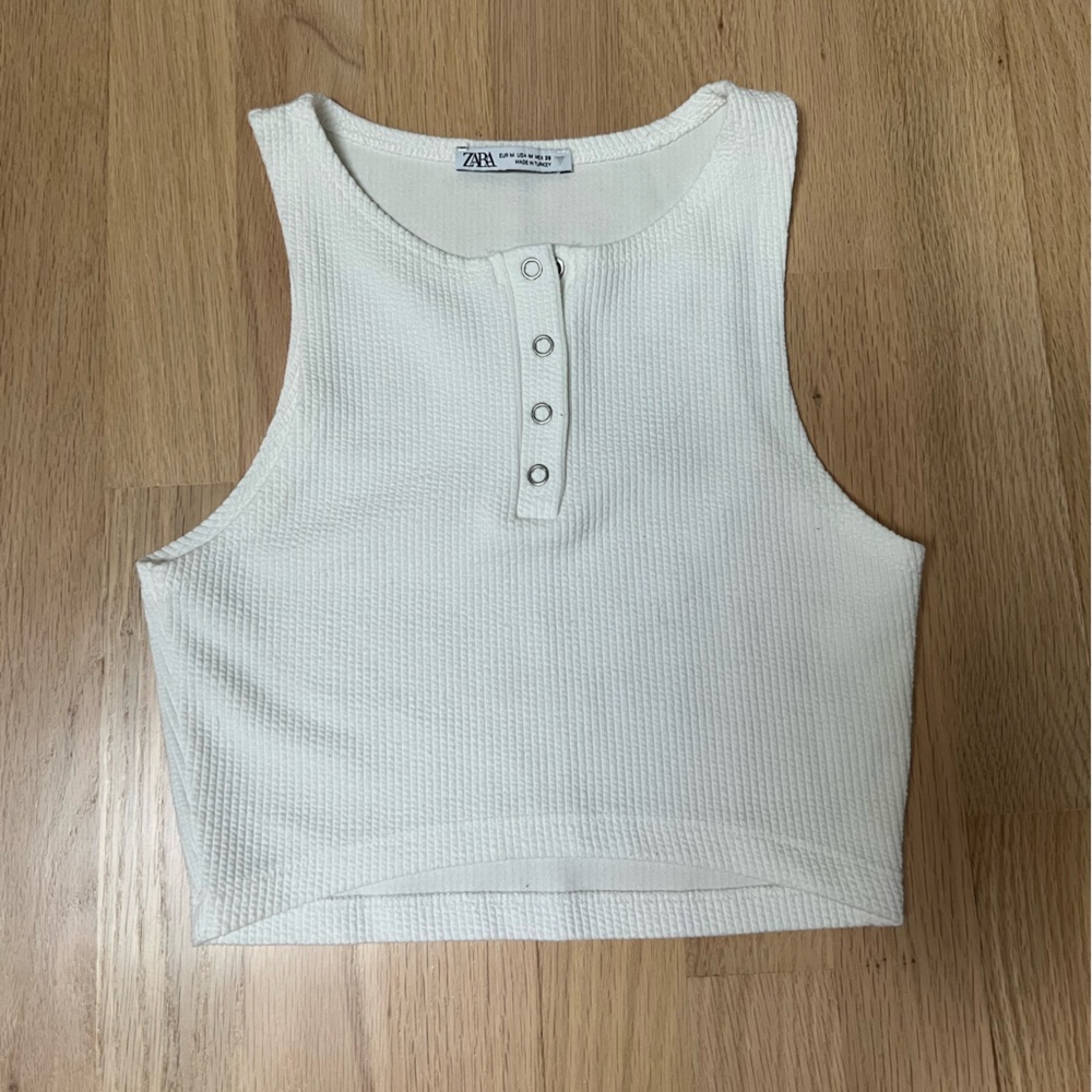 Zara Ivory Textured Sleeveless Top